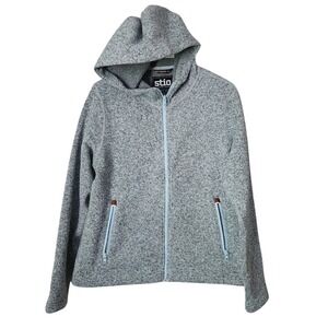 STIO Sweetwater Fleece Full Zip Hooded Jacket Heather Blue Gray gorpcore M